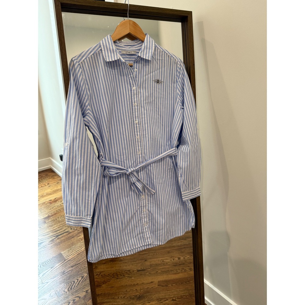 Tom Tailor Polo Team Blue White Striped Tie Waist Shirt Dress Womens EUR 38 US 8